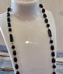 VINTAGE-RETRO Fabulous Unique Black Beaded Necklace 28 in