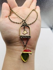 Vintage Boho Quirky Love Bird Dove Pink Photo Heart Locket Statement Necklace