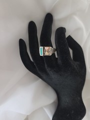 Coleman & Co. Inlay Turquoise Black Hills 12k Gold & Sterling Ring Size 8.75