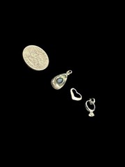 Three Sterling Silver Charms Engagement Ring, Open Heart, Abalone Teardrop