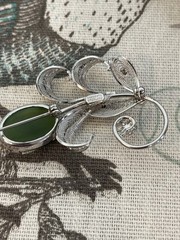 Vintage Sorrento Sterling Silver Pin Filigree Brooch Green Stone