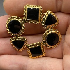 Vintage Anne Klein Shape Wreath Brooch Black Enamel Triangle Circle Square