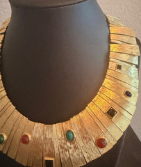 Les Bernard Jeweled Cabochon Egyptian Inspired Gold-Tone Finish Collar Necklace