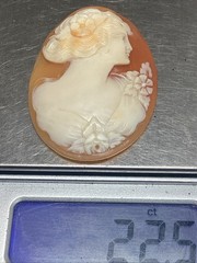 40mm/30mm Antique Shell Cameo Woman Flowers Italy #83