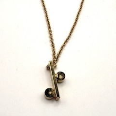 Vintage Trifari Gold Tone Blue Rhinestone Minimalist Pendant Necklace 15.5”