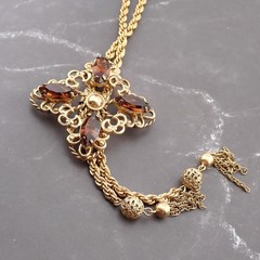 Carl Art CA 12k GF Simulated Topaz Rhinestone Tassel Dangle Lariat Necklace 49 g