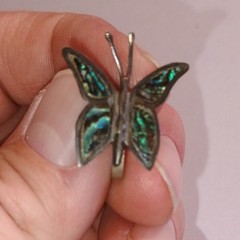Vintage Butterfly Abalone Shell Screw Back Earrings Silver Green Blue
