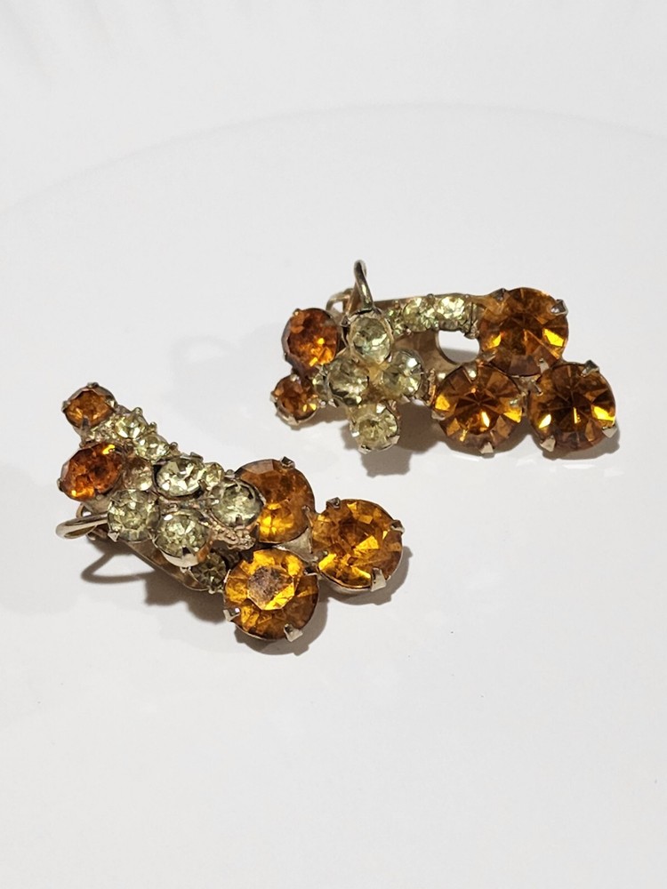 JULIANA DELIZZA & ELSTER AMBER AND PALE YELLOW RHINESTONE CLUSTER EARRINGS