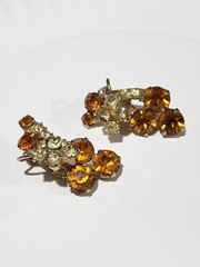 JULIANA DELIZZA & ELSTER AMBER AND PALE YELLOW RHINESTONE CLUSTER EARRINGS