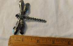Dragonfly Black Crystal Rhinestone Brooch Vintage Pin Signed JHS
