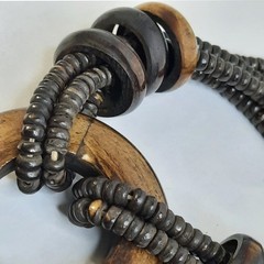Wooden O-Ring Chunky Boho Necklace Organic Tribal Beads Needs Restrung Ethnic DM