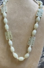 JTV Vintage carved Celadon Jade White Pearl Accents 28 inch beaded necklace