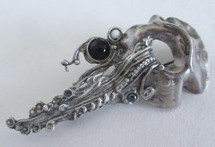 2.44 INCHES STUDIO STERLING BRUTALIST BROOCH w STONES