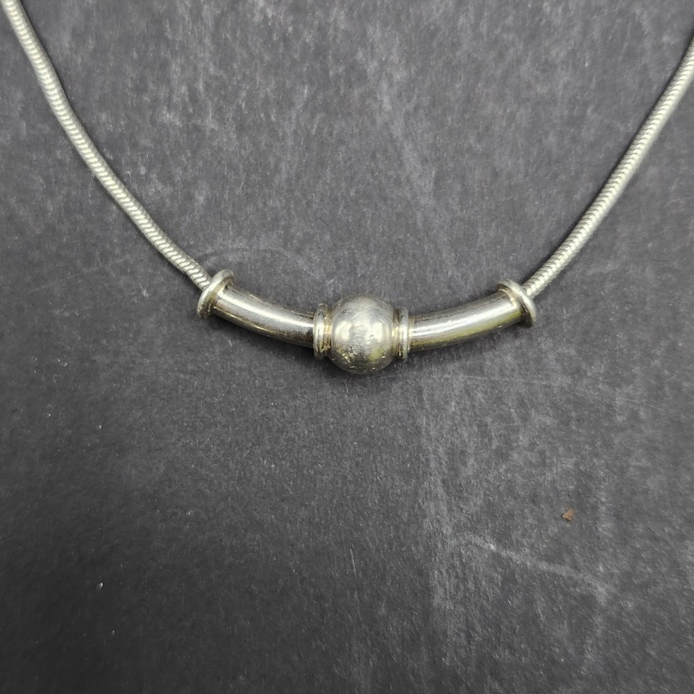 Cape Cod Style Necklace .925 Sterling Tube & Ball On A 18in Snake Chain Vintage