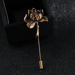 Ancient Personality Lotus Flower Brooch Shirt Lapel Pin Suit Corsage Long Needle