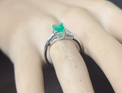 14K White Gold Engagement Ring 0.65CT.Natural Colombia Emerald Rectangular Shape