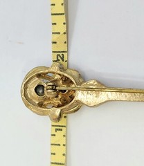 Vtg Sword Saber Brooch Dress Coat Kilt Pin Gold Tone AB Blue Rhinestone 3.5 In