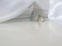 Sterling Silver 925 Natural Heated Blue Topaz Multi Row Statement Ring Size 11