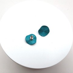 Vintage VTG Blue Turquoise Glossy Wavy Pattern Irregular-Shaped Stud Abstract