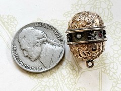 Antique Victorian Etruscan Repousse Gold Filled Orb w/ Stones Charm Fob Pendant