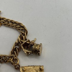 Vtg Monet Link Gold Tone Charm Bracelet Grand Piano Heart Wishing Well Tree ETC