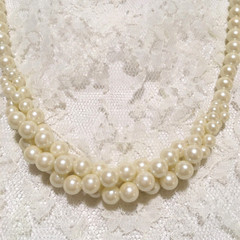 Vintage Faux Pearl Necklace Plastic Beaded Torsade style Collar 19″
