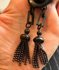 Rare Antique Victorian Gutta Percha Vulcanite Mourning Necklace Pendant Tassels