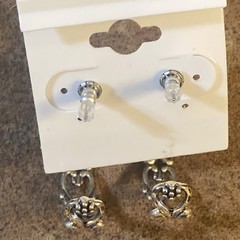VTG Sterling Wheeler WM Co Black Hills Design Rose Leaves Hoop Stud Earrings
