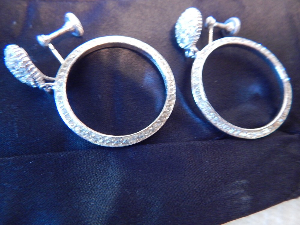 VTG 1950S TO 1970S PAIR HOOP RHINESTONE EARRINGS FAUX DIAMONDS
