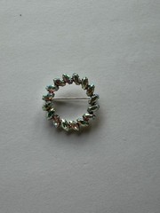 Vintage B. David Marquise Crystal Aurora Borealis Circle Pin 1.35”