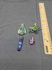 Vtg Dichroic Art Glass Pendant Lot 4 Pcs Shimmer Iridescent Star Studio Jewelry