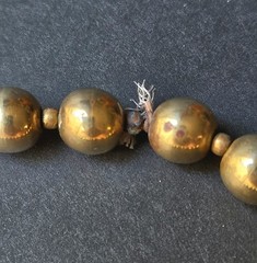 Vtg BRASS BEAD METAL 10mm Ball Necklace Chunky 29″ GoldTone Boho Decor Statement