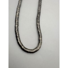 Vintage Industrial Silver Tone Ribbed Snake Chain Barrel Clasp Necklace