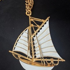 Vintage 60s Trifari Pendant Necklace With Huge Gold and White Sailing Ship – ,