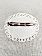 Vintage Celluloid Floral Brooch Cream Color with Rhinestones and Swirl Edging