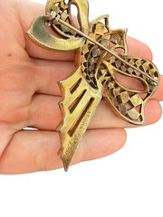 Vintage Staret Brooch Rhinestone Pot Metal Ribbon Bow Pin Statement Jewelry