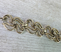 Vintage Unbranded Bracelet Antiqued Gold Tone Textured Waves
