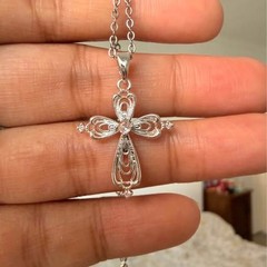 Lace Cross Zircon Titanium Steel Necklace Layering Choker Necklace