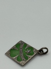 Antique Silver Green Enamel Clover Lucky Star Good Luck Charm Pendant