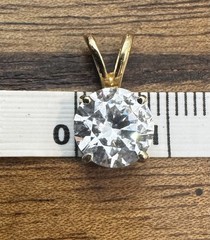 Vintage Solid 14K Yellow Gold 8mm Solitaire Pendant 2.0 CT DEW CZ 1.4g Estate