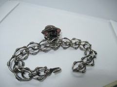 Vintage 800 Silver Etruscan Revival Coral Charm Bracelet Jewelry w/ Amethyst