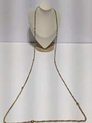 VTG Freirich Gold Tone Chain Necklace With Stationed Oval Metal Beads 54″. FLAW