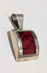 Vtg Sterling Silver Flush Mount Natural Red Jasper Modernist 1.75″ Pendant 14 Gr