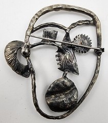 Cubist Modern Art Open Work PICASSO FACE PIN Silver Tone Abstract Vtg Brooch MCM