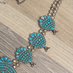 Sancrest Vintage Silver-Toned Double Strand Turquoise Squash Blossom Necklace