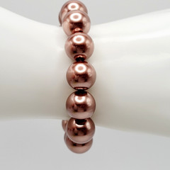Hematite Chunky Rose Gold Coppery Metallic Hue Round Beaded Stretch Bracelet