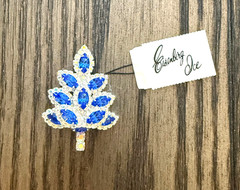 Eisenberg Ice Christmas tree pin brooch Clear Rhinestones Blue Sapphire