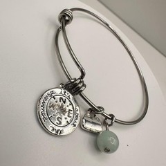 Vintage Y2K Silver Tone Charm Bracelet It’s About The Journey Green Bead Jewelry