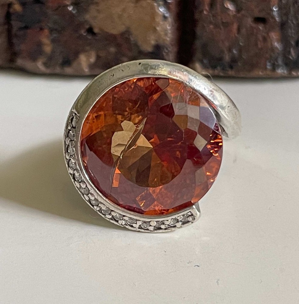 Antique Golden Topaz Ring 925 Sterling Silver Art Deco Pinky Ring