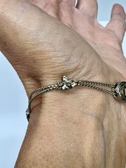 VTG Victorian Revival Slider Charm Bracelet Silvertone Rhinestones Enamel 7 1/4″